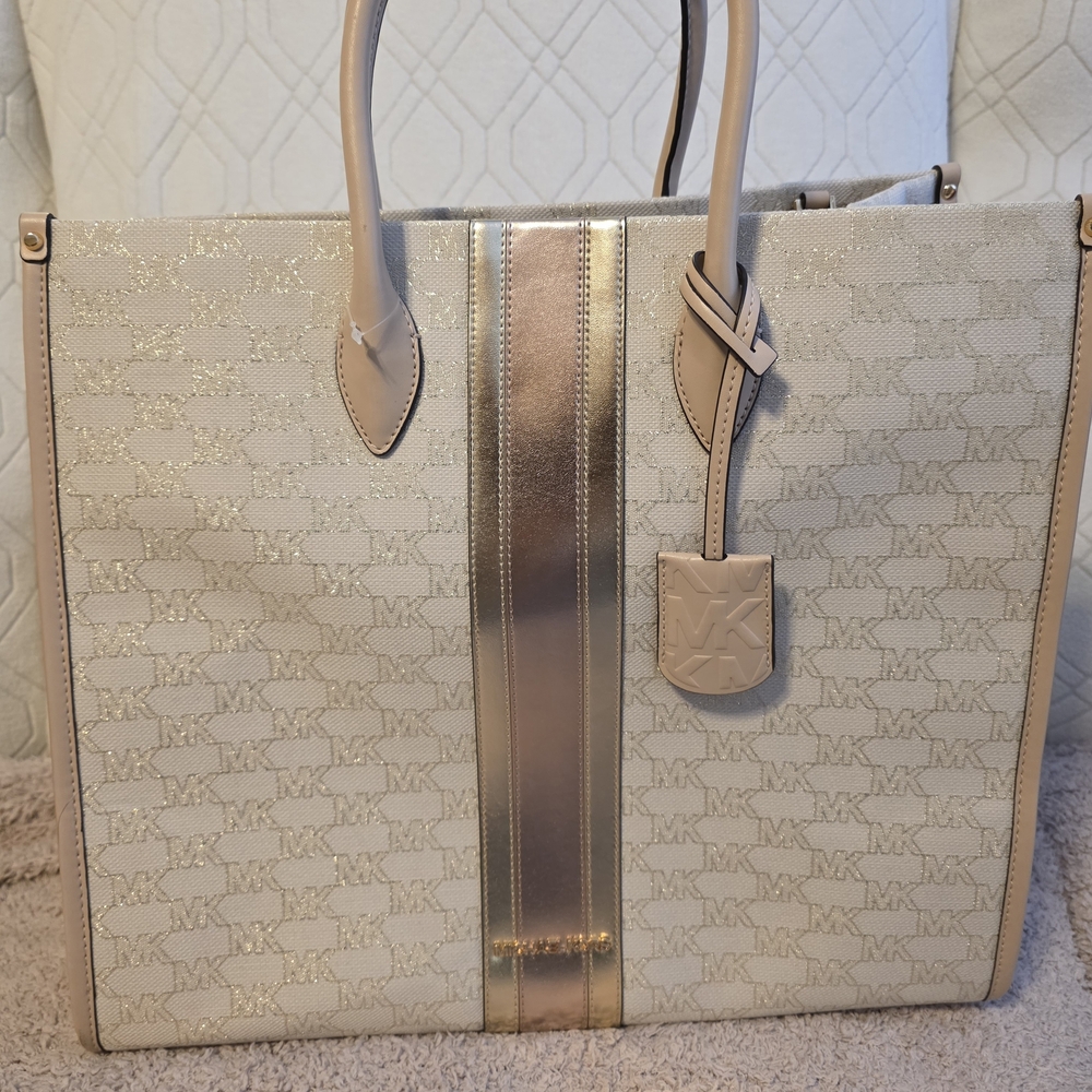 Michael Kors Beige and Gold Signature Tote